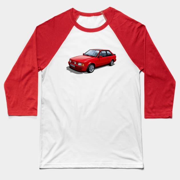 Ford Escort XR3i Mk4 in Radiant Red Baseball T-Shirt by candcretro